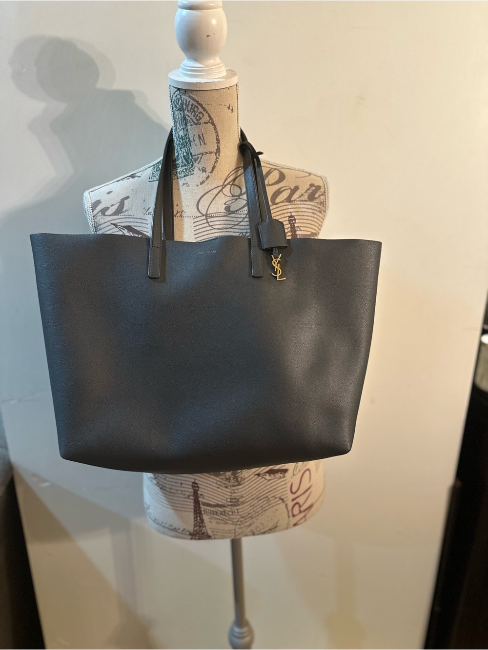 Saint Laurent Gray Leather Tote with YSL Charm